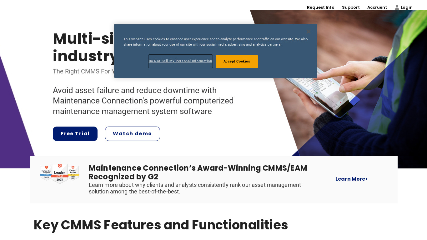 Maintenance Connection Landing page