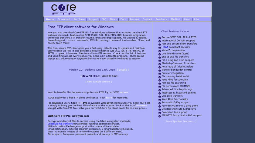 Core FTP Landing Page