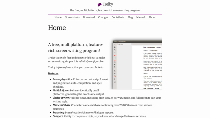 Trelby Landing Page