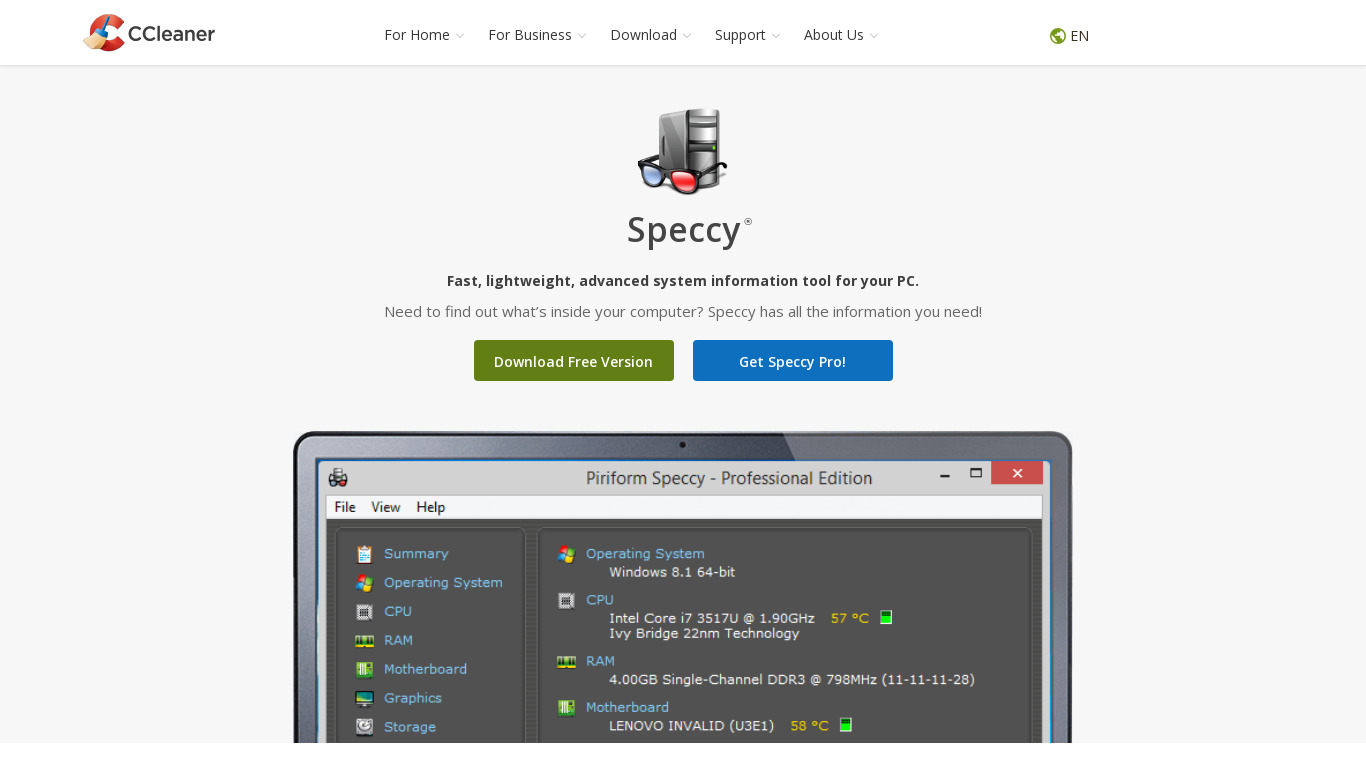 Speccy Landing page