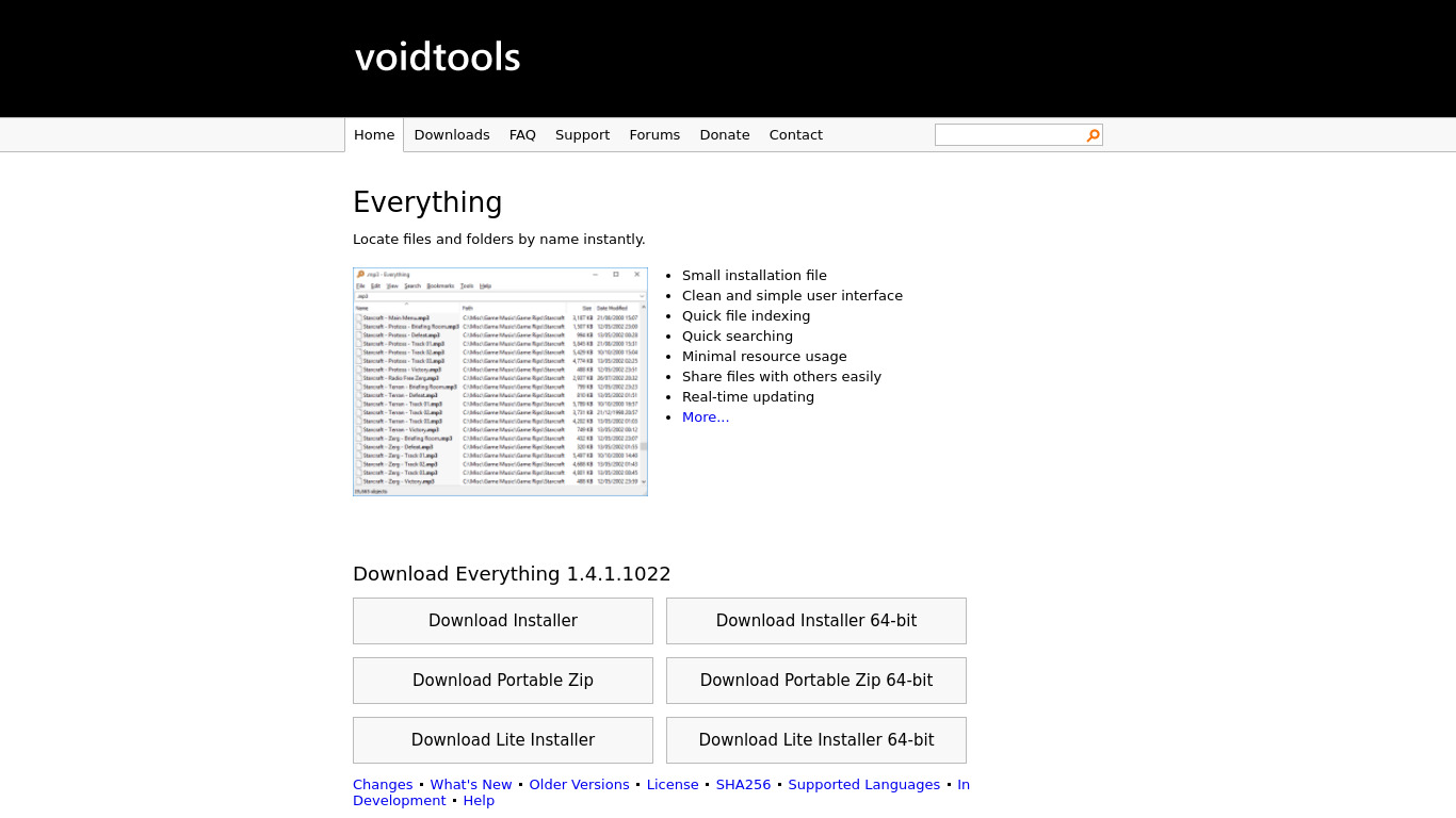 Everything by Voidtools Landing page