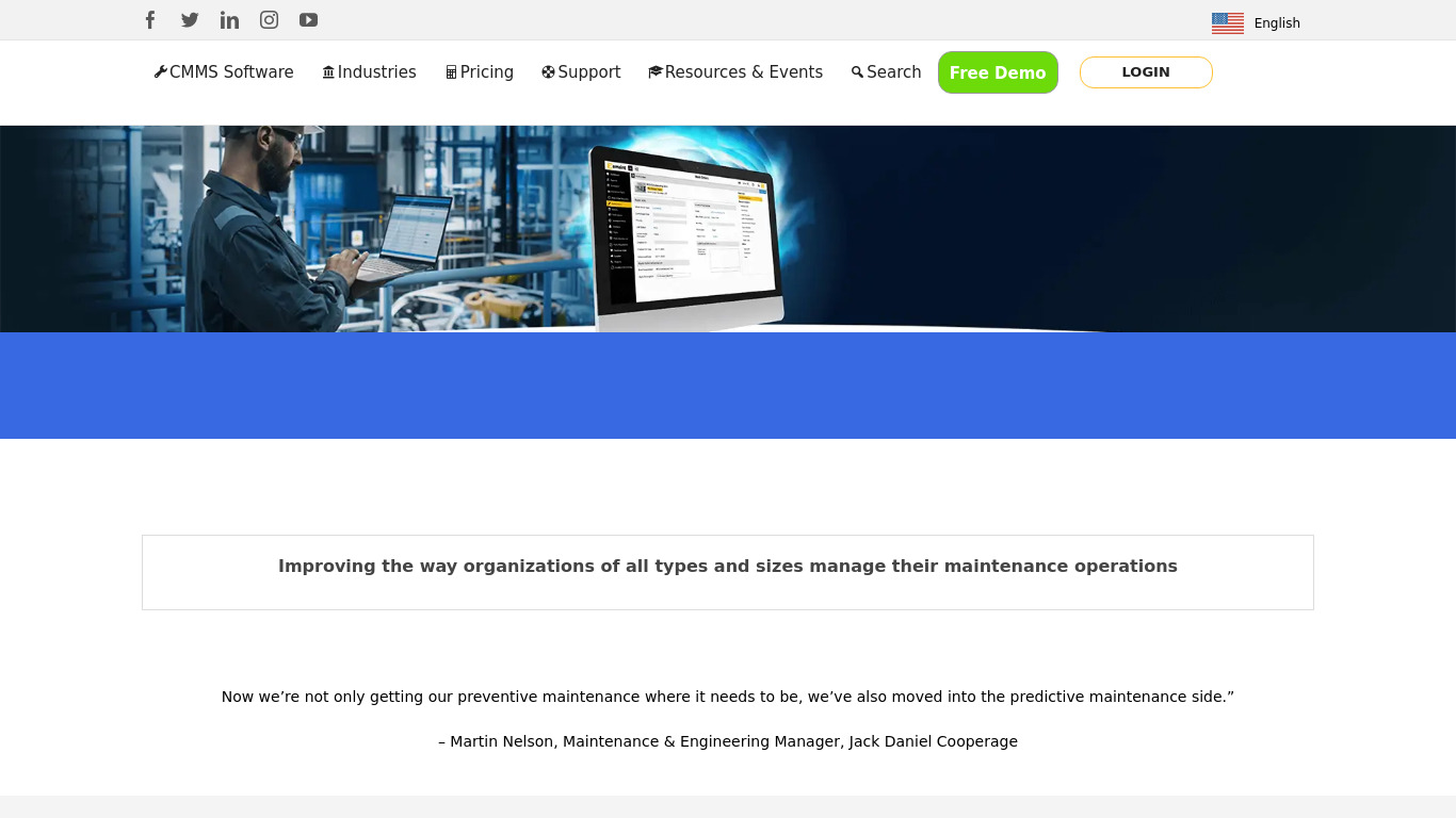 eMaint CMMS Landing page