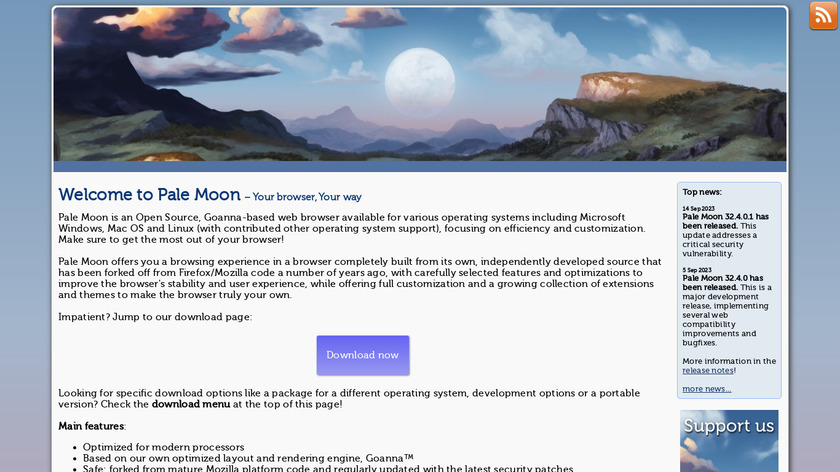 Pale Moon Landing Page