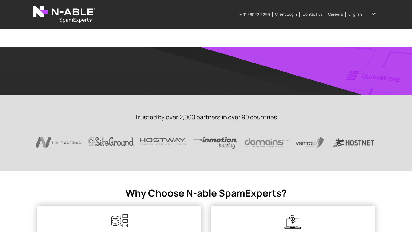 SpamExperts Landing page