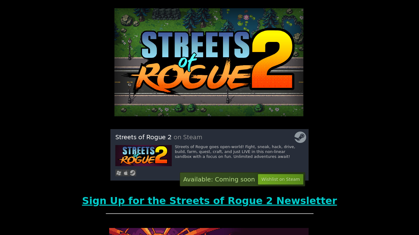 Streets of Rogue Landing page