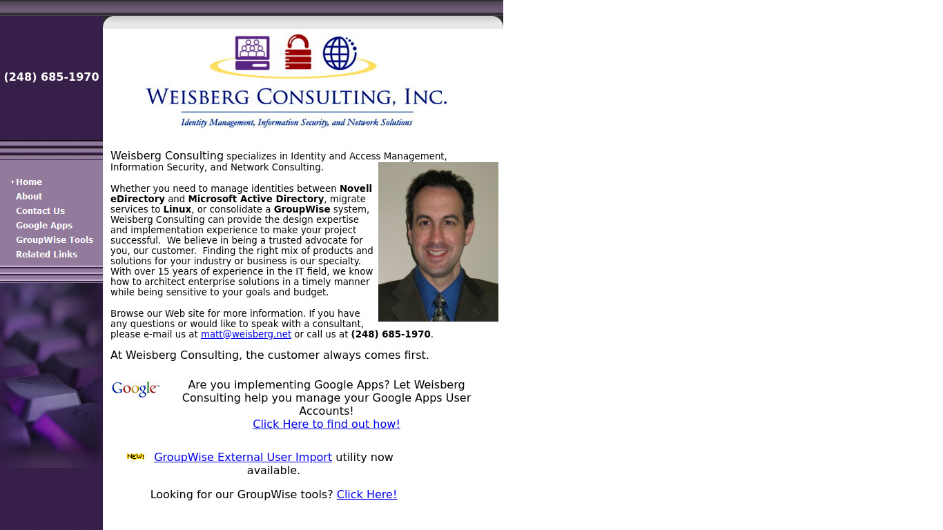 Weisberg Consulting Landing page
