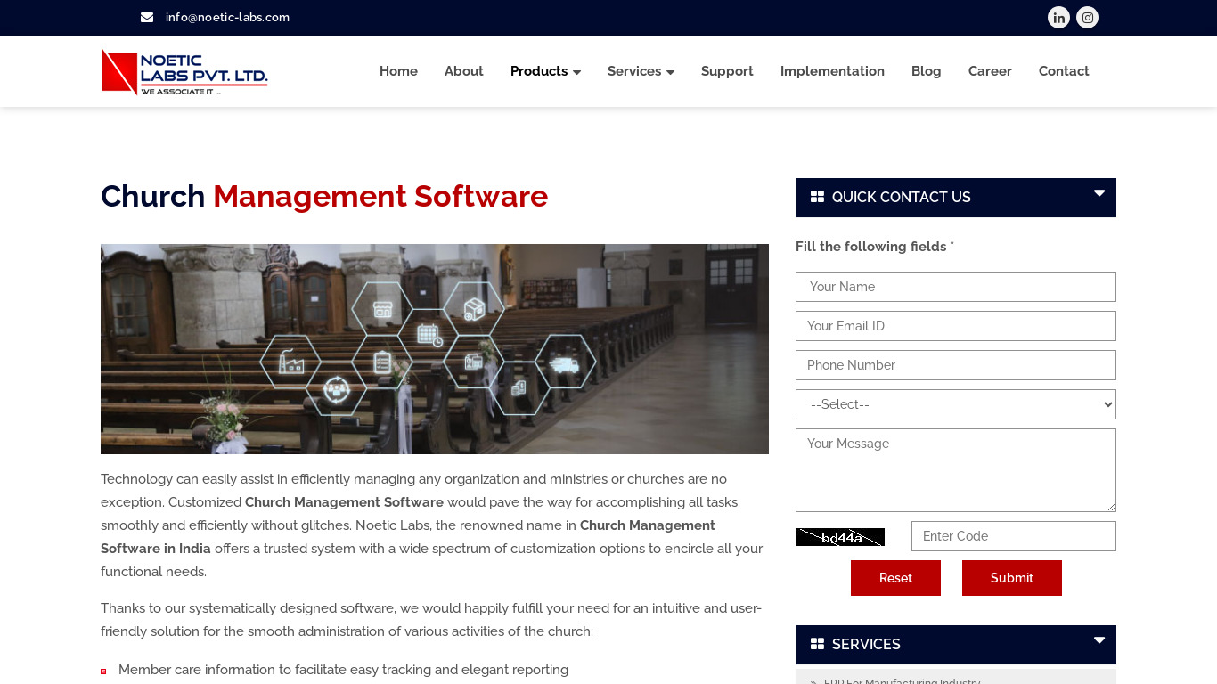 Noetic Church Management Software Landing page