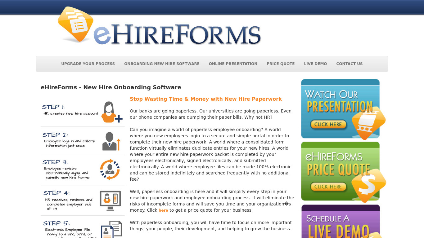 eHireForms Landing page