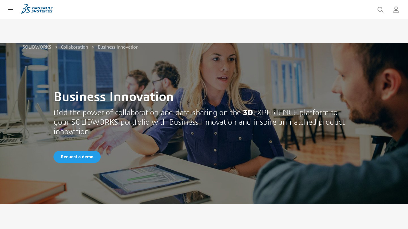SolidWorks Business Innovation Landing page