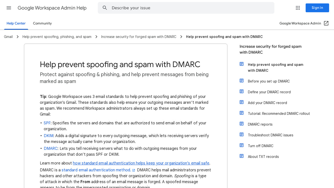 DMARC for G Suite Landing page