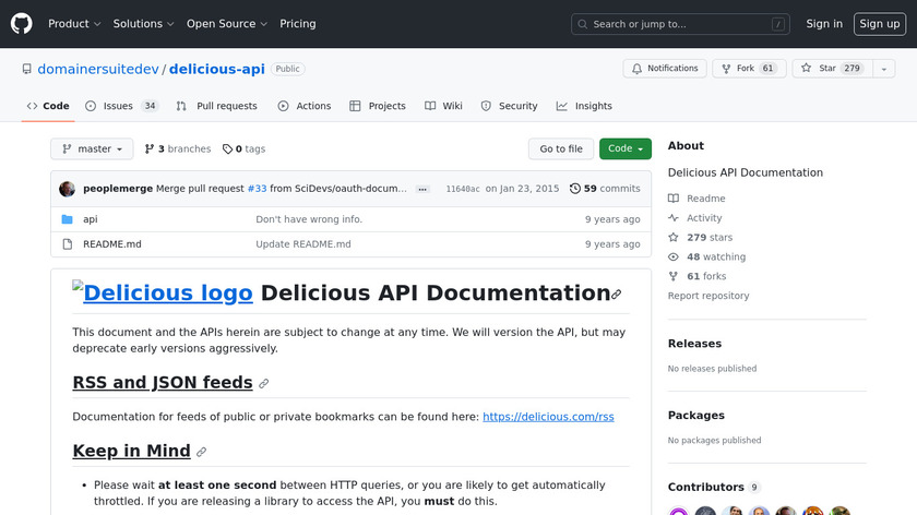 Delicious API Landing Page