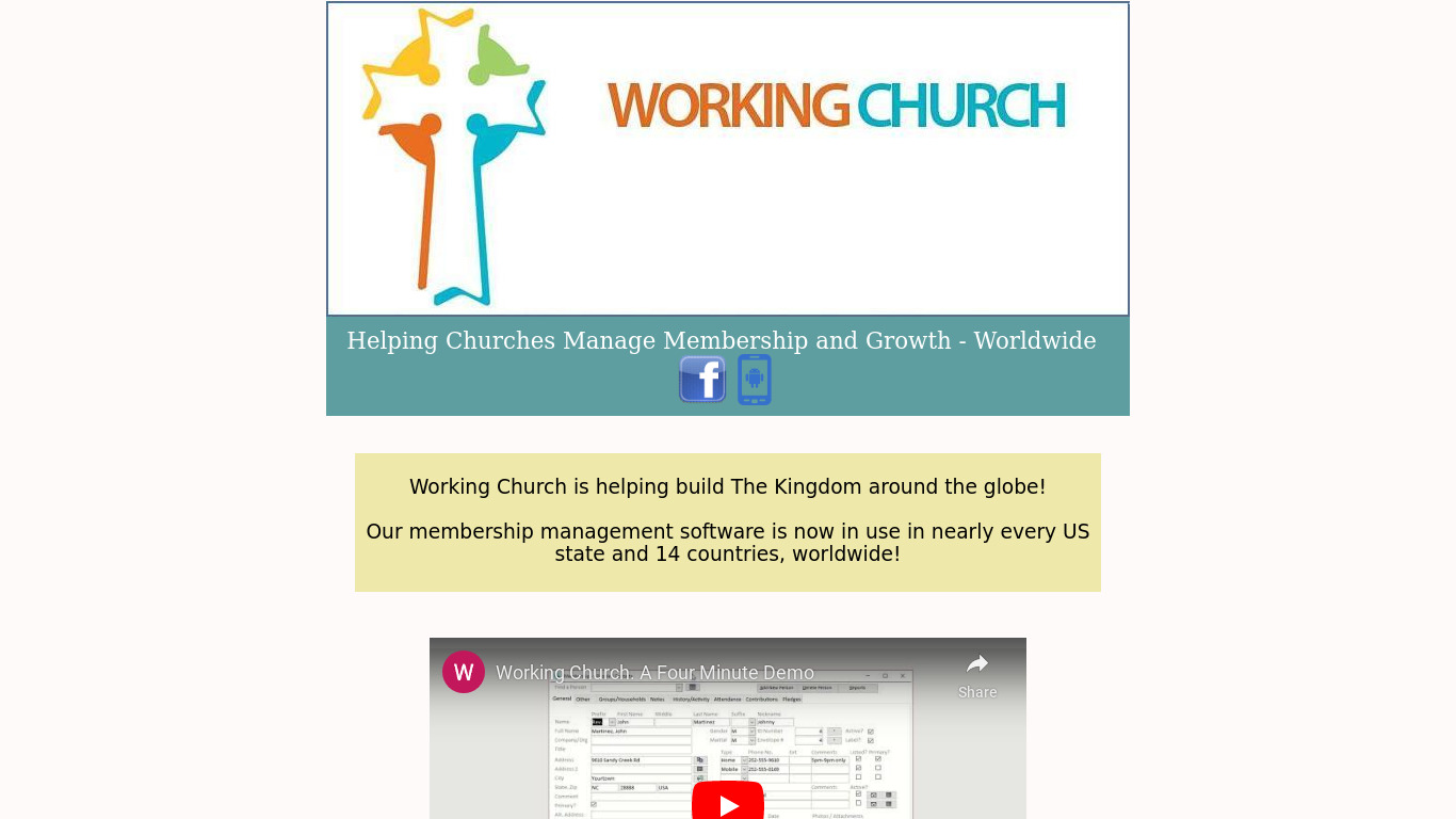 Working Church Landing page
