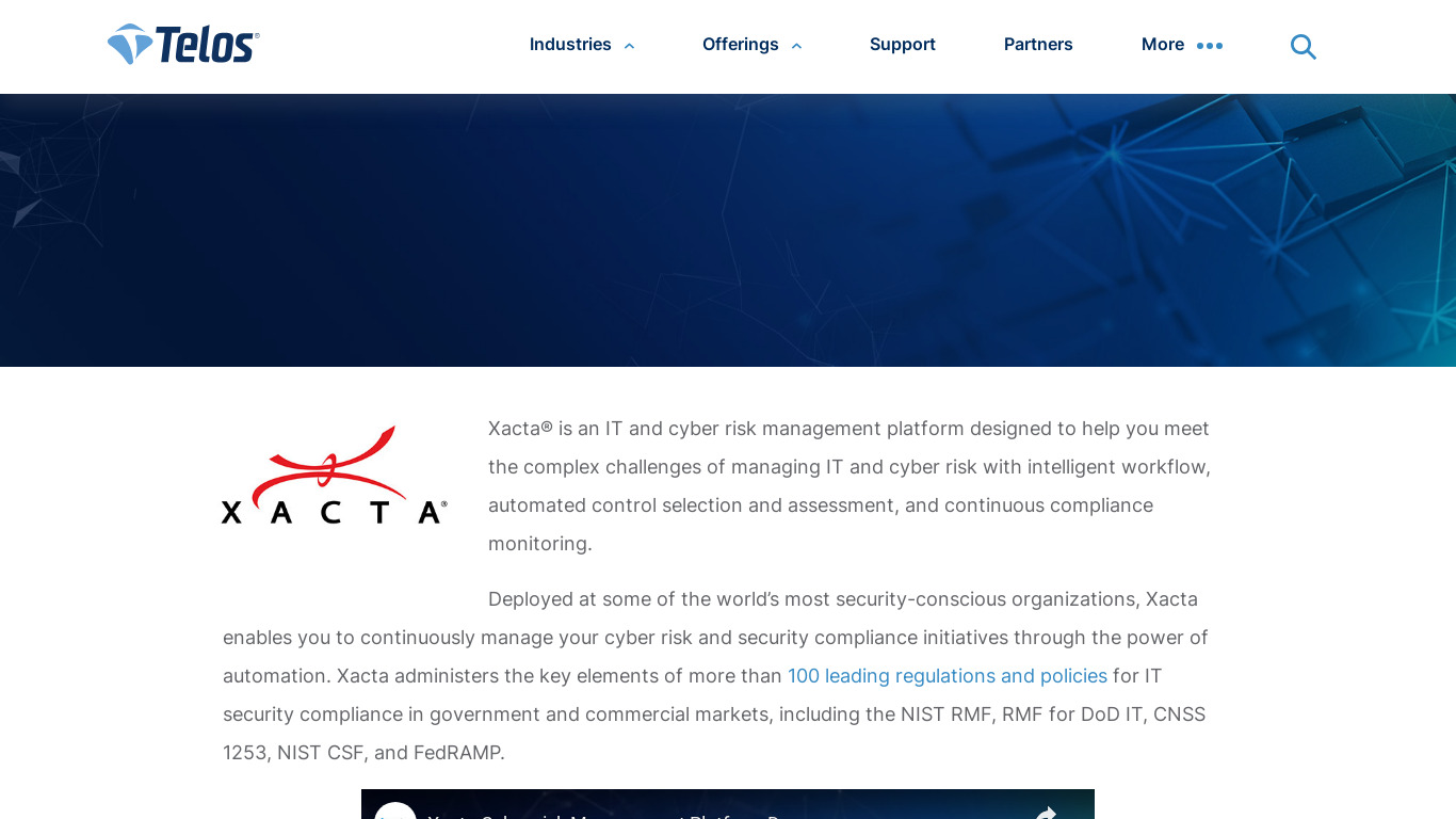 Telos Xacta Landing page