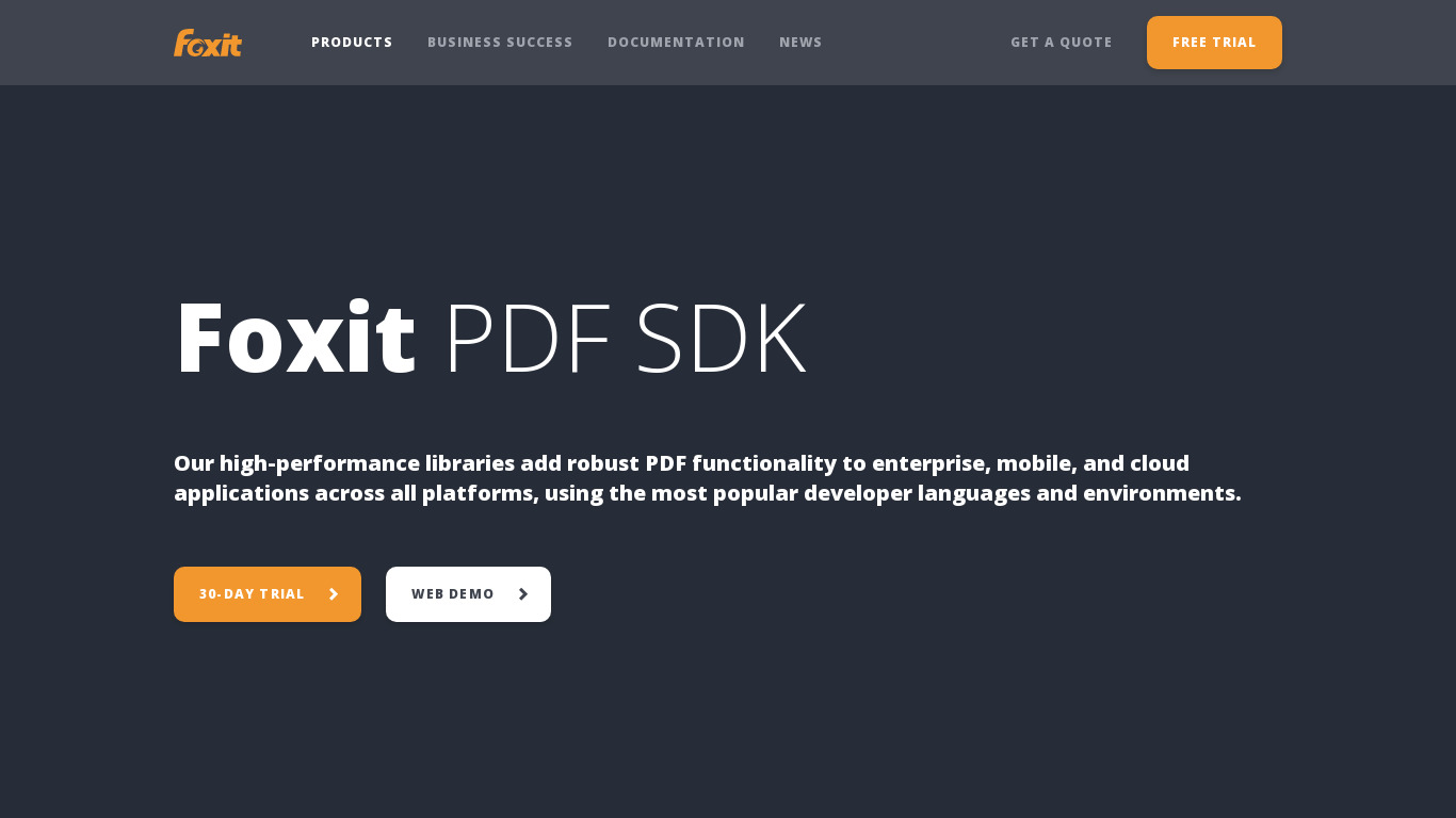 Foxit PDF SDK Landing page