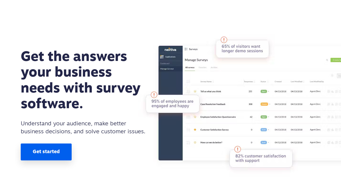 Nextiva Online Survey Software Landing page