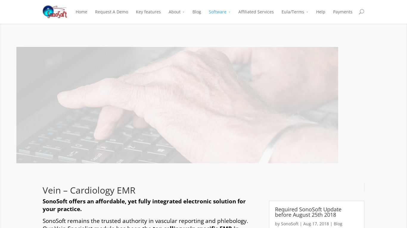SonoSoft Physical Therapy EMR Landing page