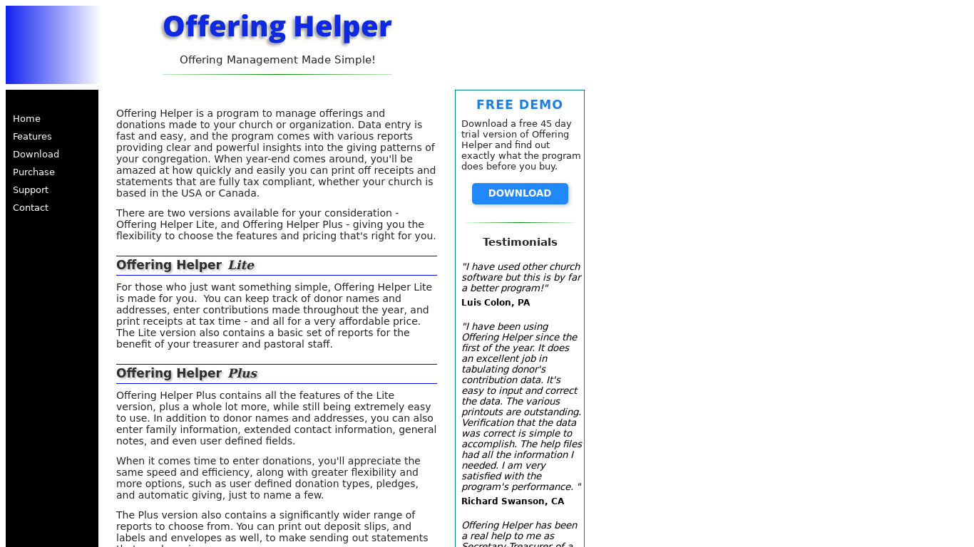Offering Helper Plus Landing page