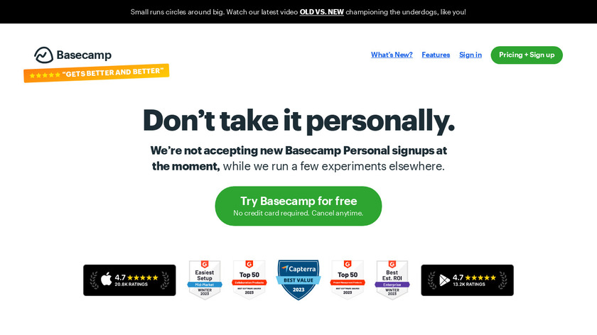 Basecamp Personal Landing Page