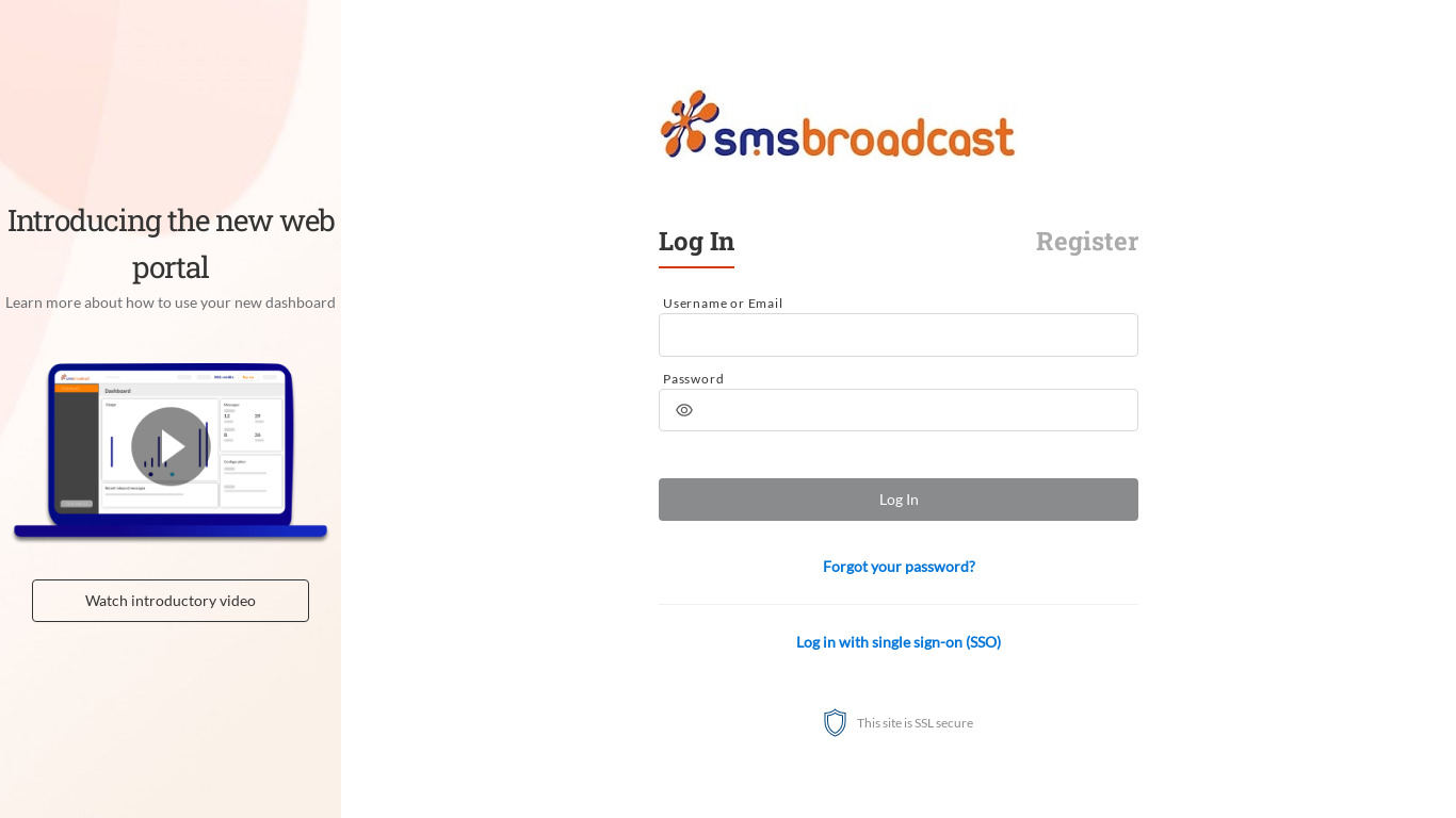 SMS Broadcast Landing page