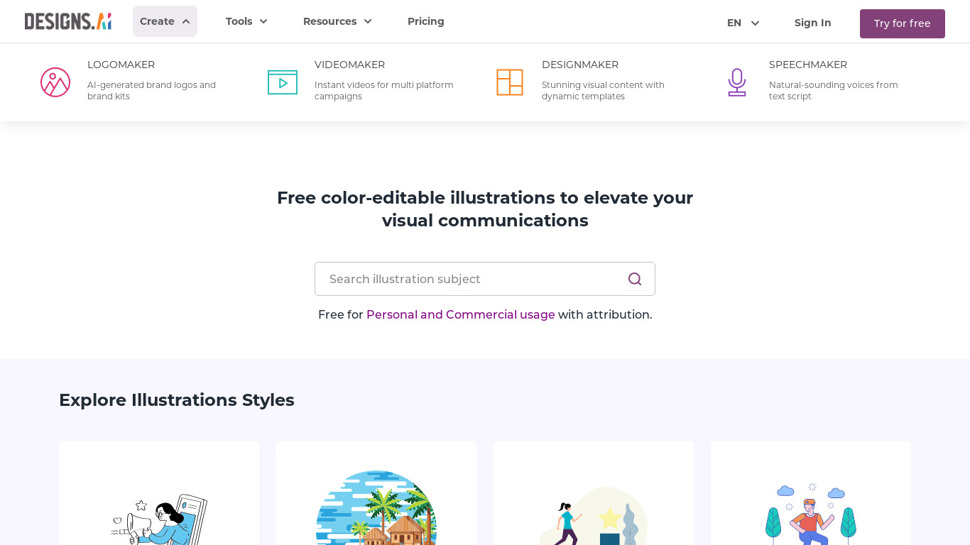 Graphicmaker by Designs.ai Landing page