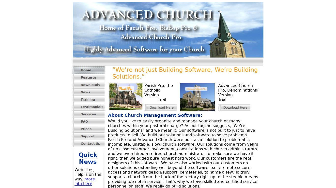 Advanced Church Landing page