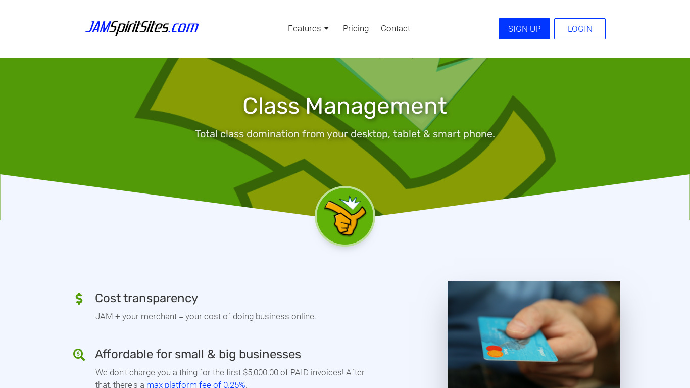 Snap Class Management Landing page