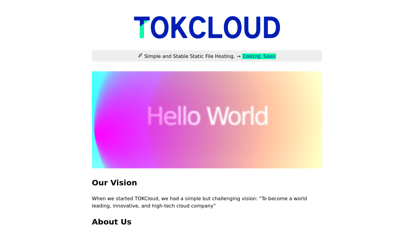 TokCloud Landing page