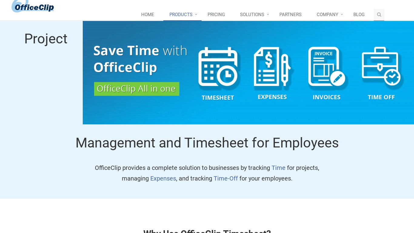 OfficeClip Timesheet Landing page
