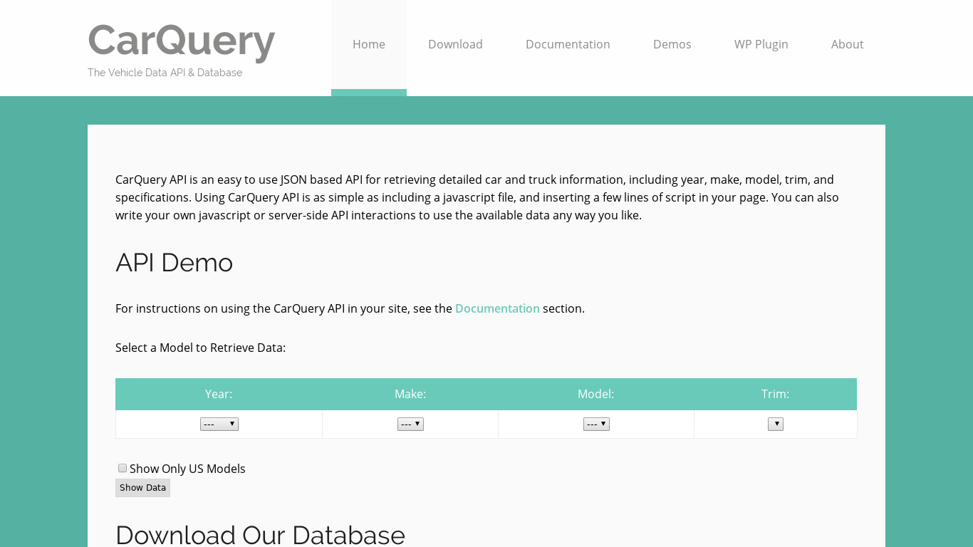 CarQuery Landing page