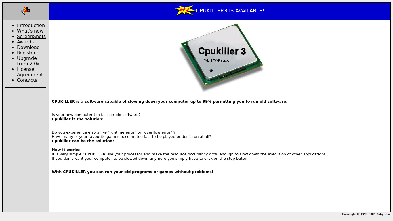 Cpukiller Landing page