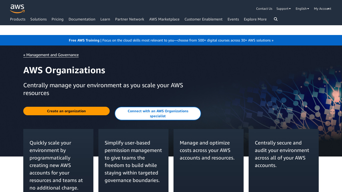 AWS Organizations Landing page