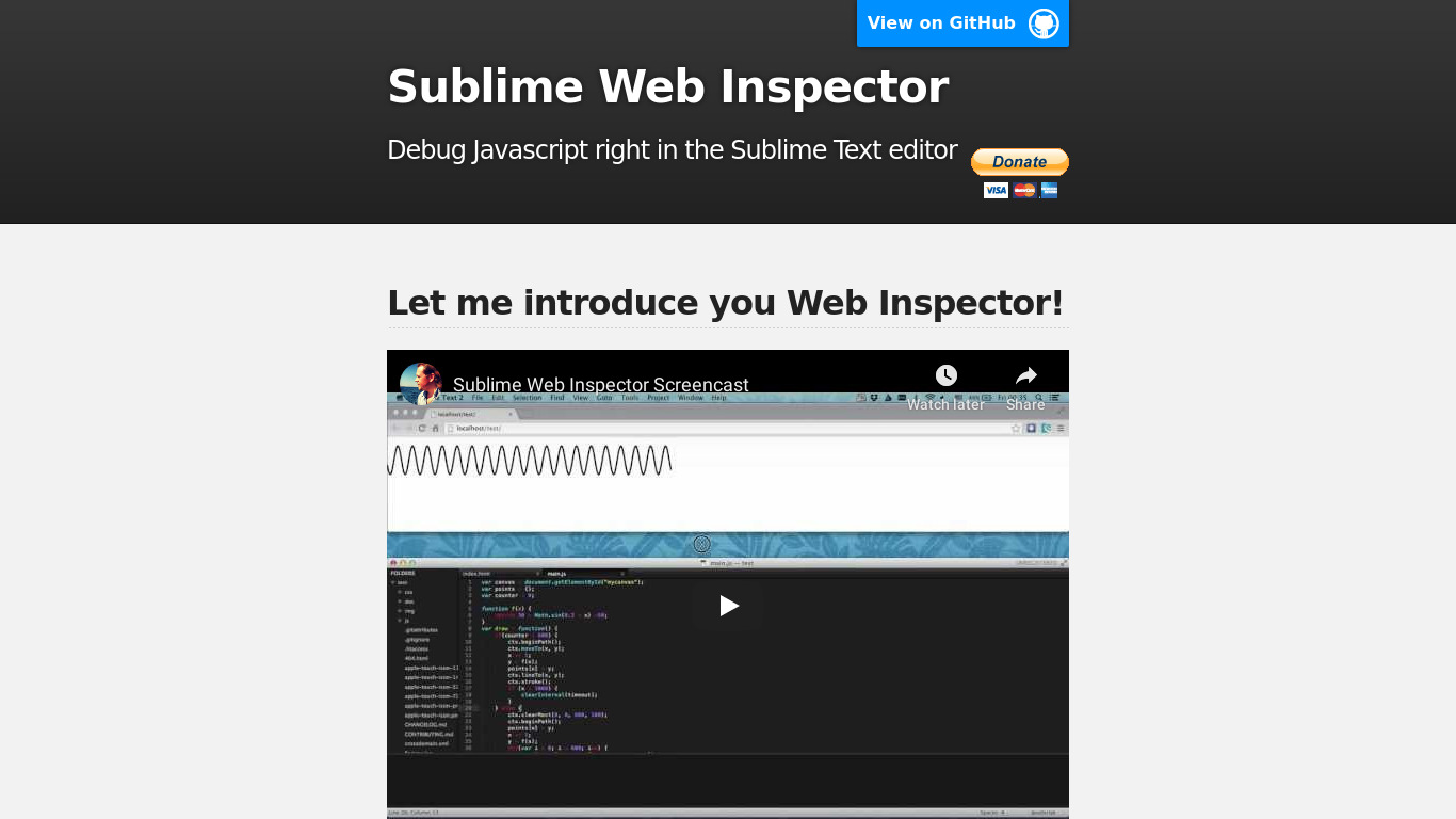 Sublime Web Inspector Landing page