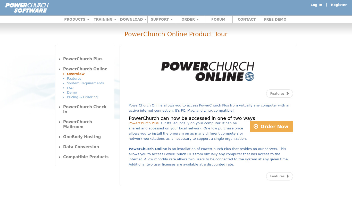 PowerChurch Online Landing page
