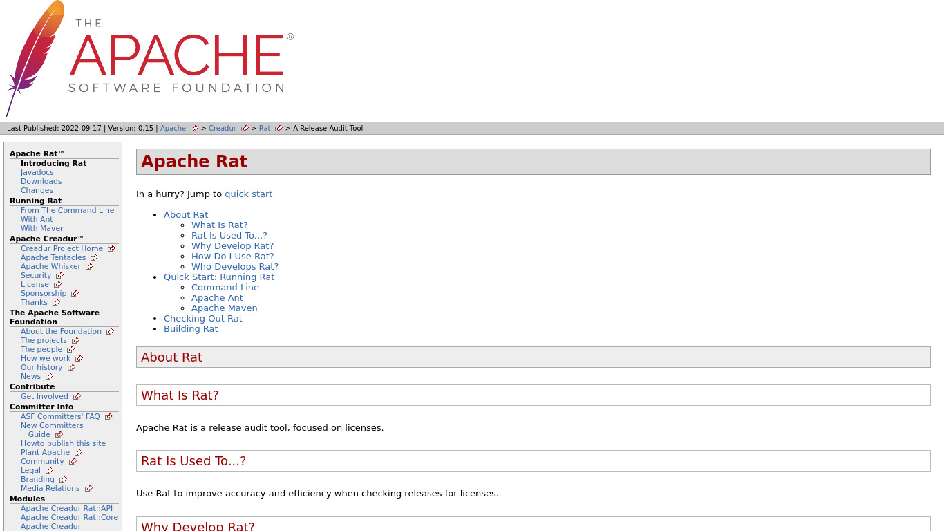 Apache Rat Landing page