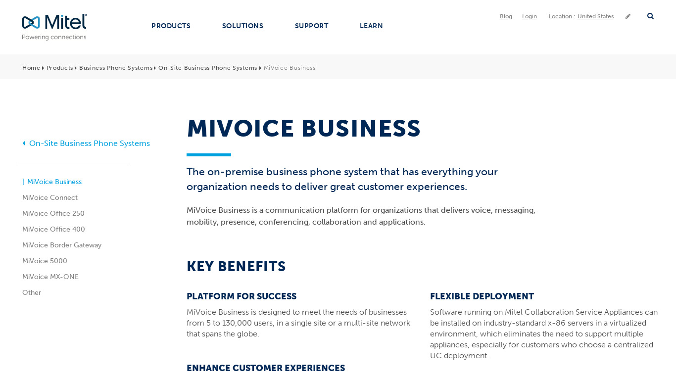 MiVoice Business Landing page