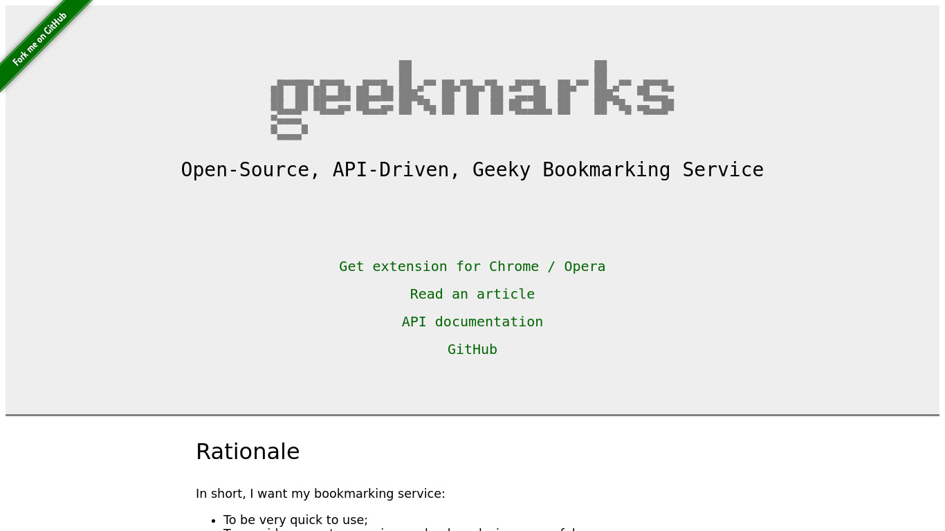 Geekmarks Landing page
