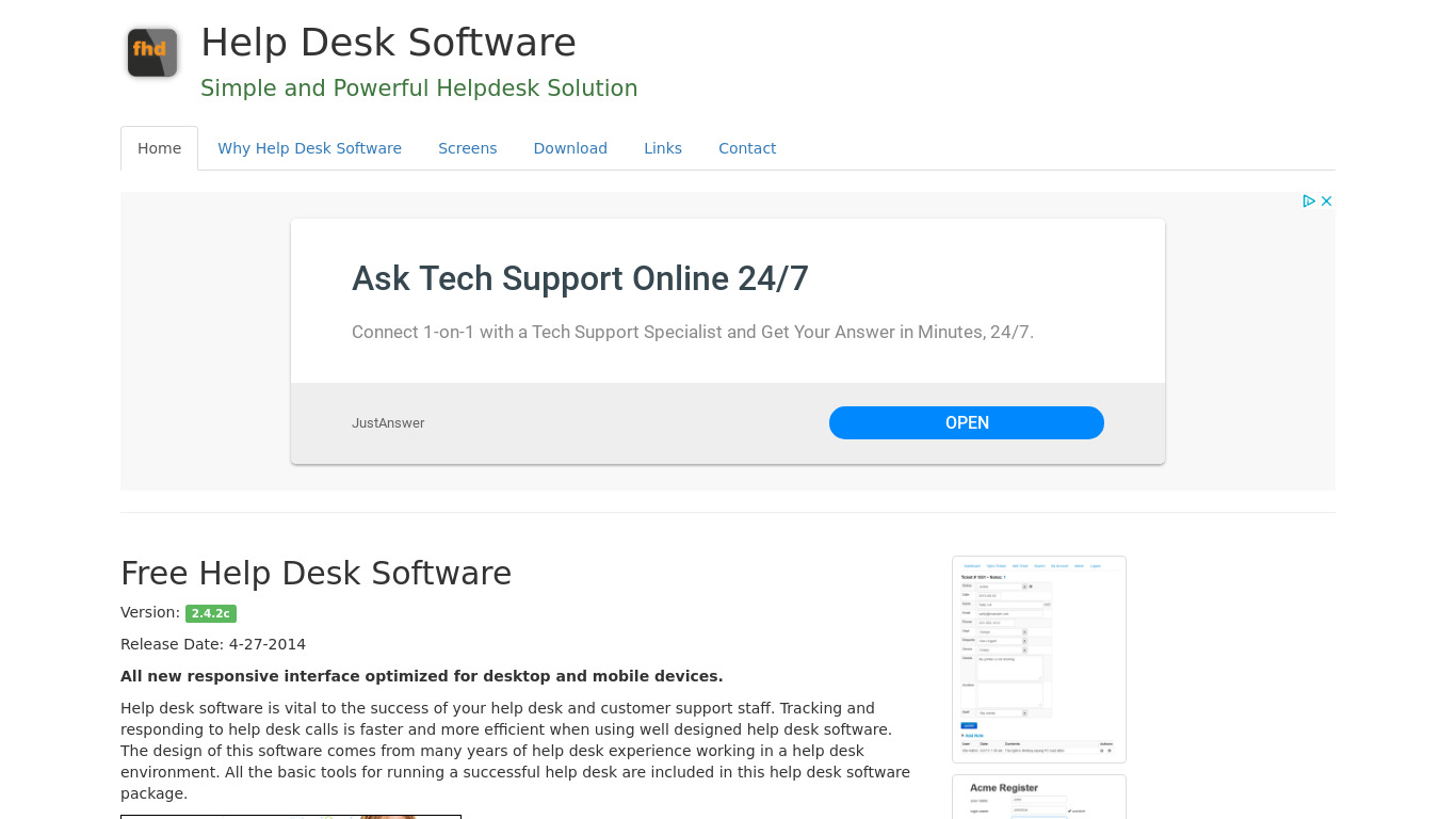 Free Help Desk Landing page