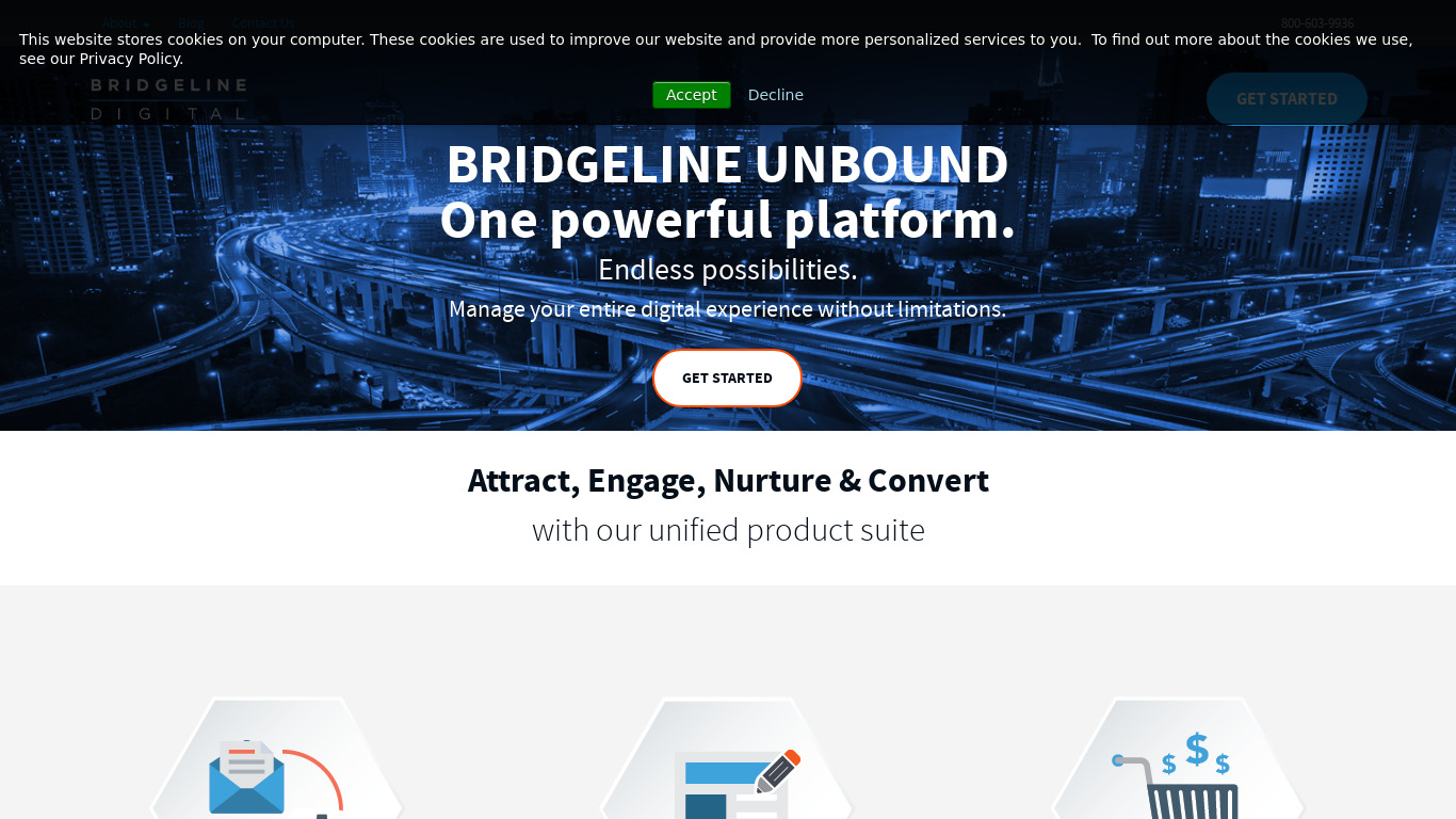 Bridgeline Commerce Landing page