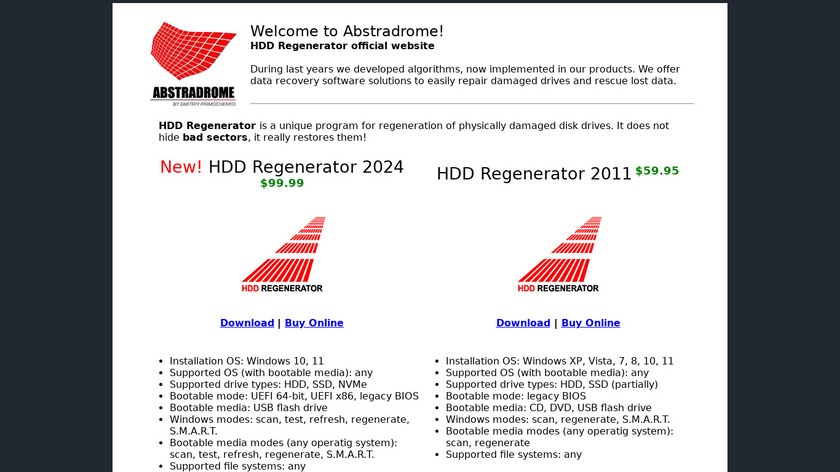 HDD Regenerator Landing Page