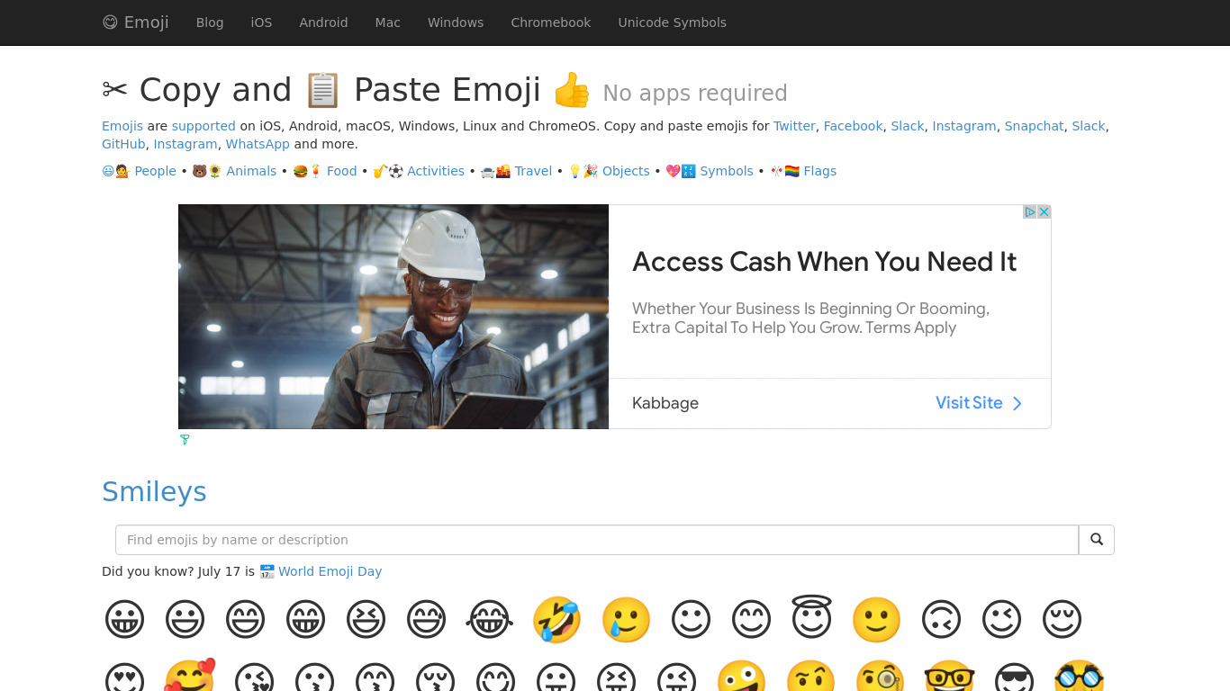 Copy and Paste Emoji Landing page