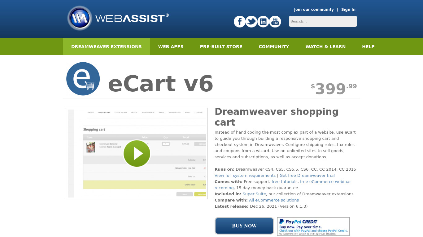 WebAssist eCart Landing page