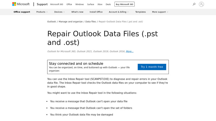 Outlook OST Landing Page