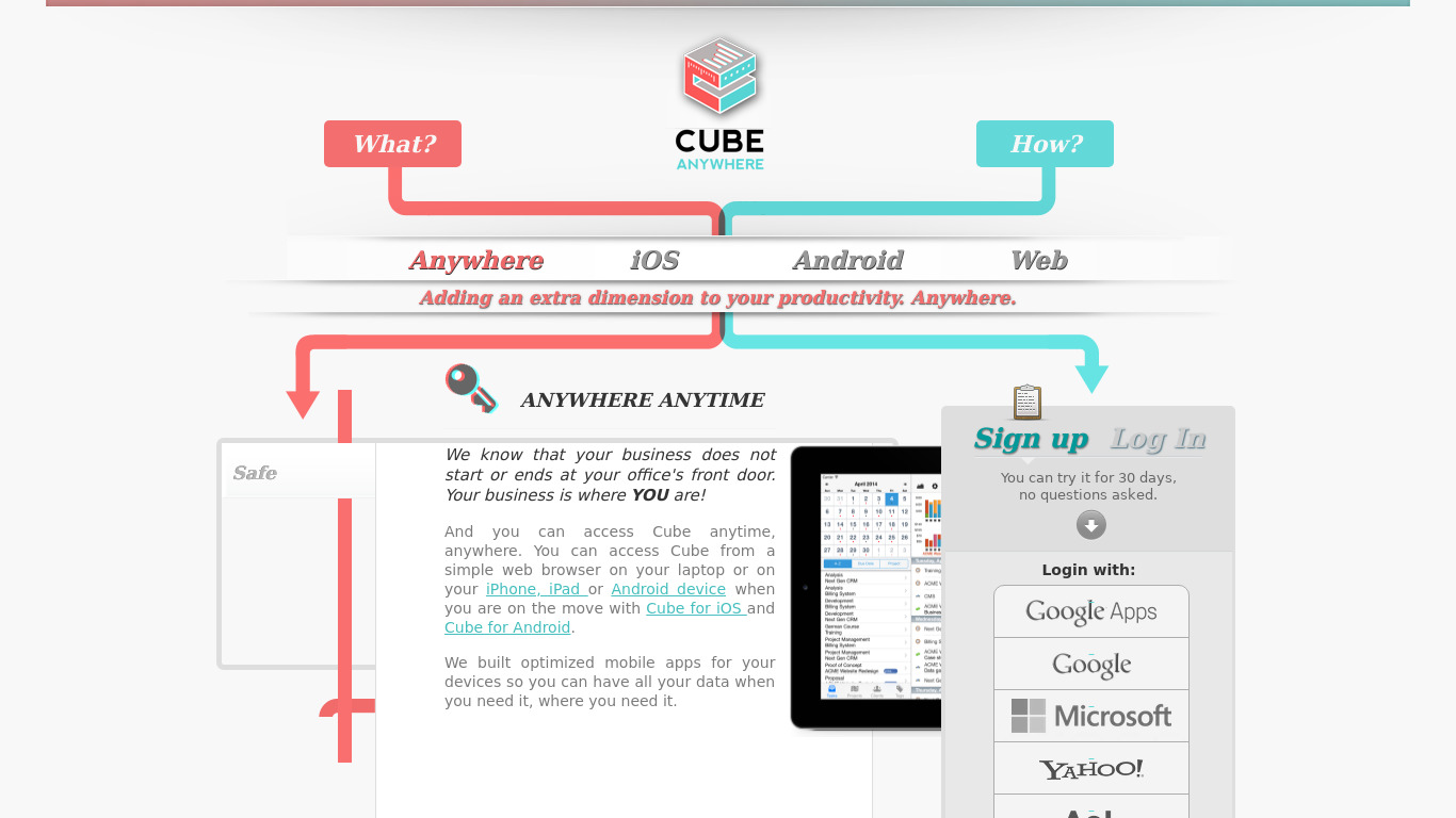 CubeAnywhere Landing page