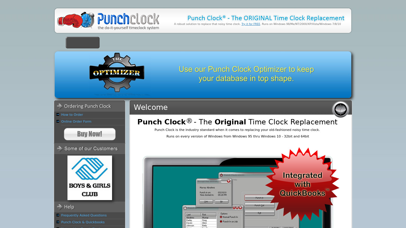Punch Clock Landing page