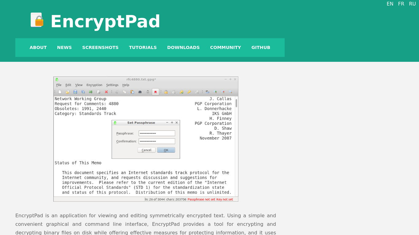 EncryptPad Landing page