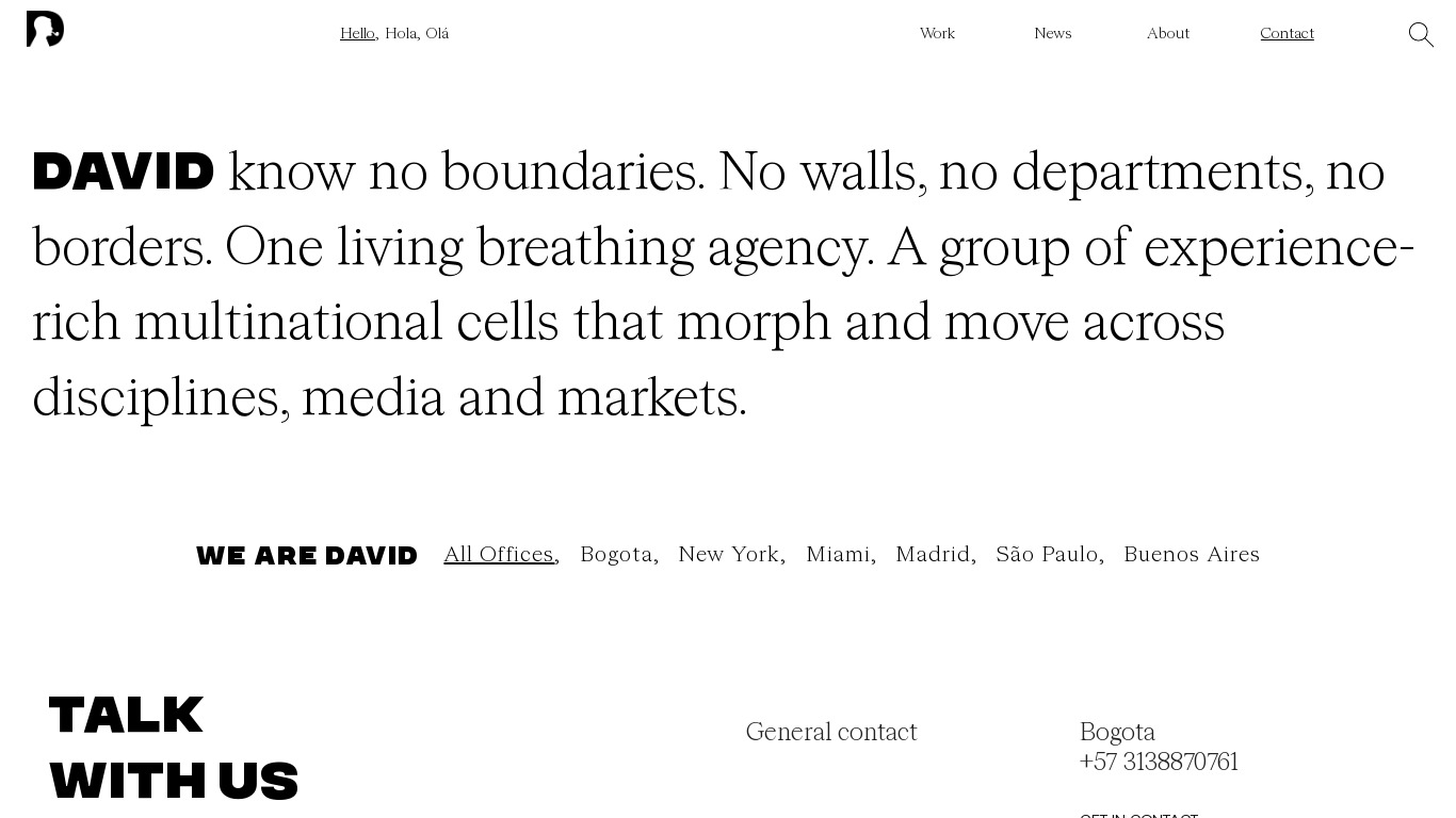 DAVID The Agency Landing page