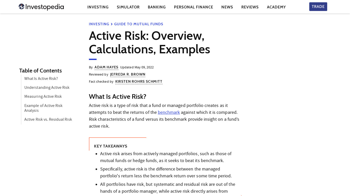 Active Risk Landing page