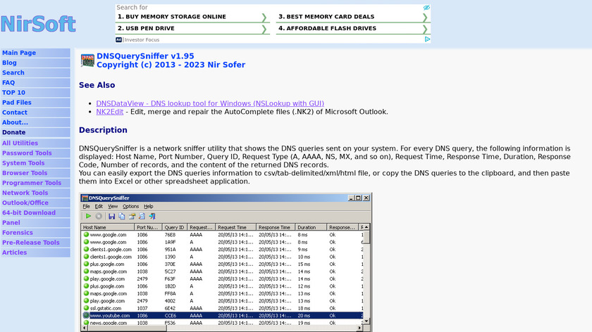 DNSQuerySniffer Landing Page