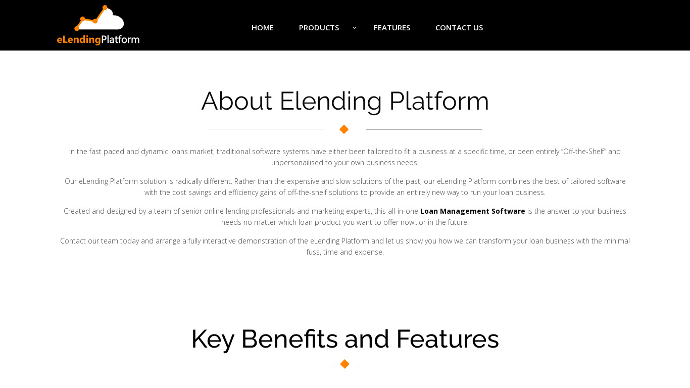 eLendingPlatform Landing page