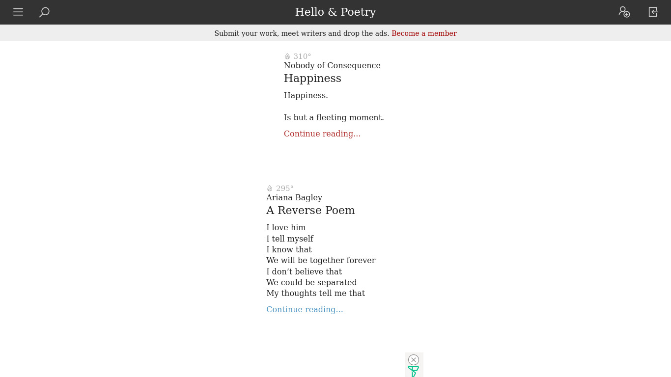 Hello Poetry Landing page